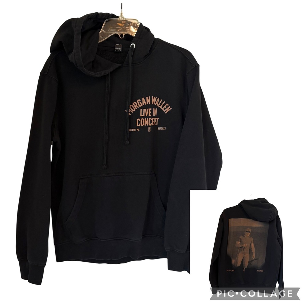 Morgan Wallen MW Live In Concert Boston MA 8.17.2023 Black‎ Hoodie Fleece Medium